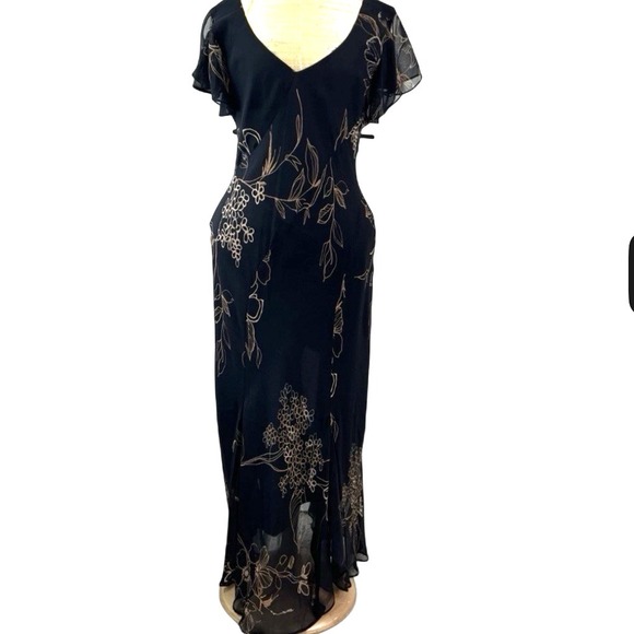 Jones New York Dresses & Skirts - Y2K Black Floral 100% Silk Dress 4 Bias Cut Whimsigoth Fairy Maxi Wedding Guest